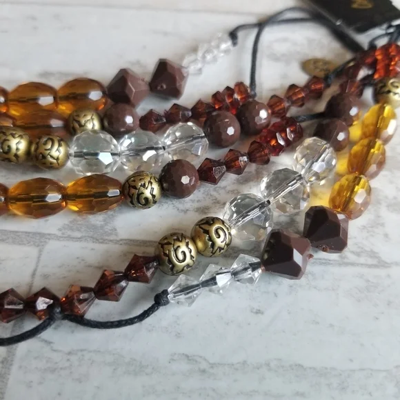 Cookie Lee glass bead necklace brown orange gold NWT - Picture 3 of 11
